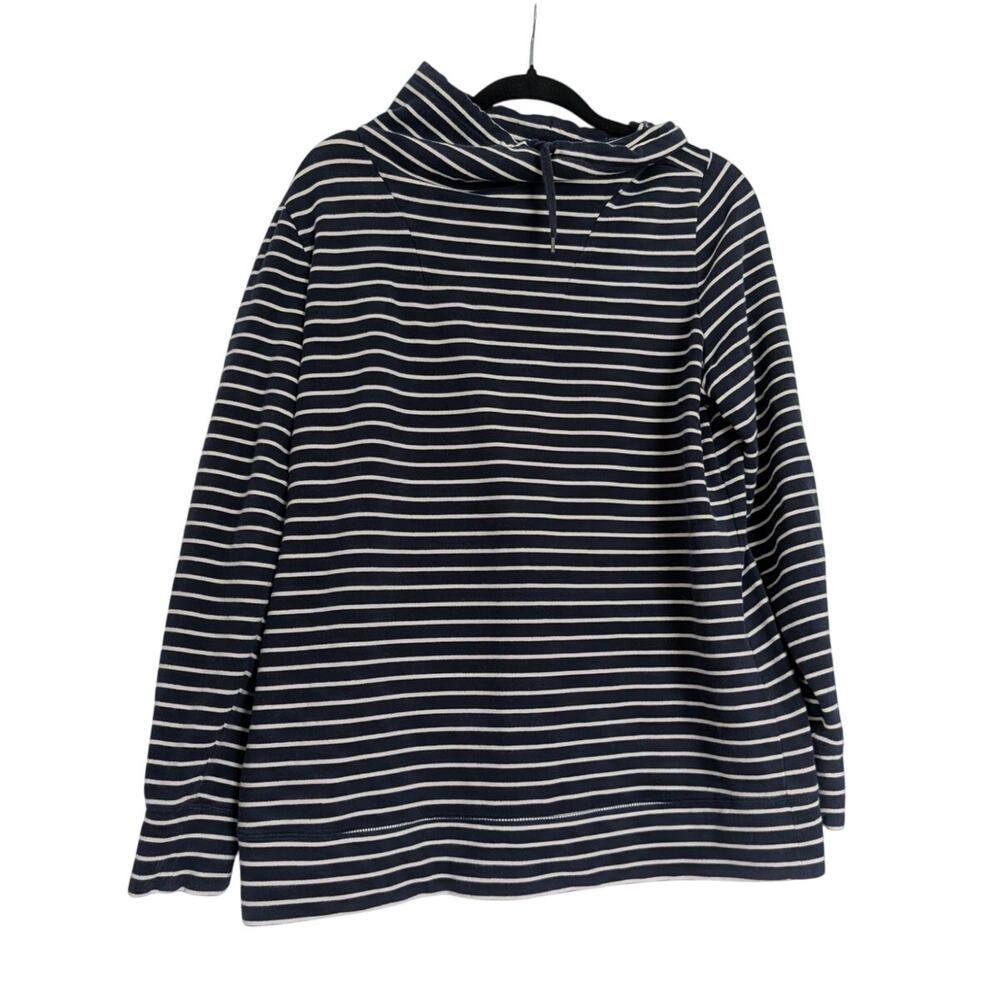 L.L Bean XL Navy Blue Striped White Cowl Neck Pullover Casual Sweater